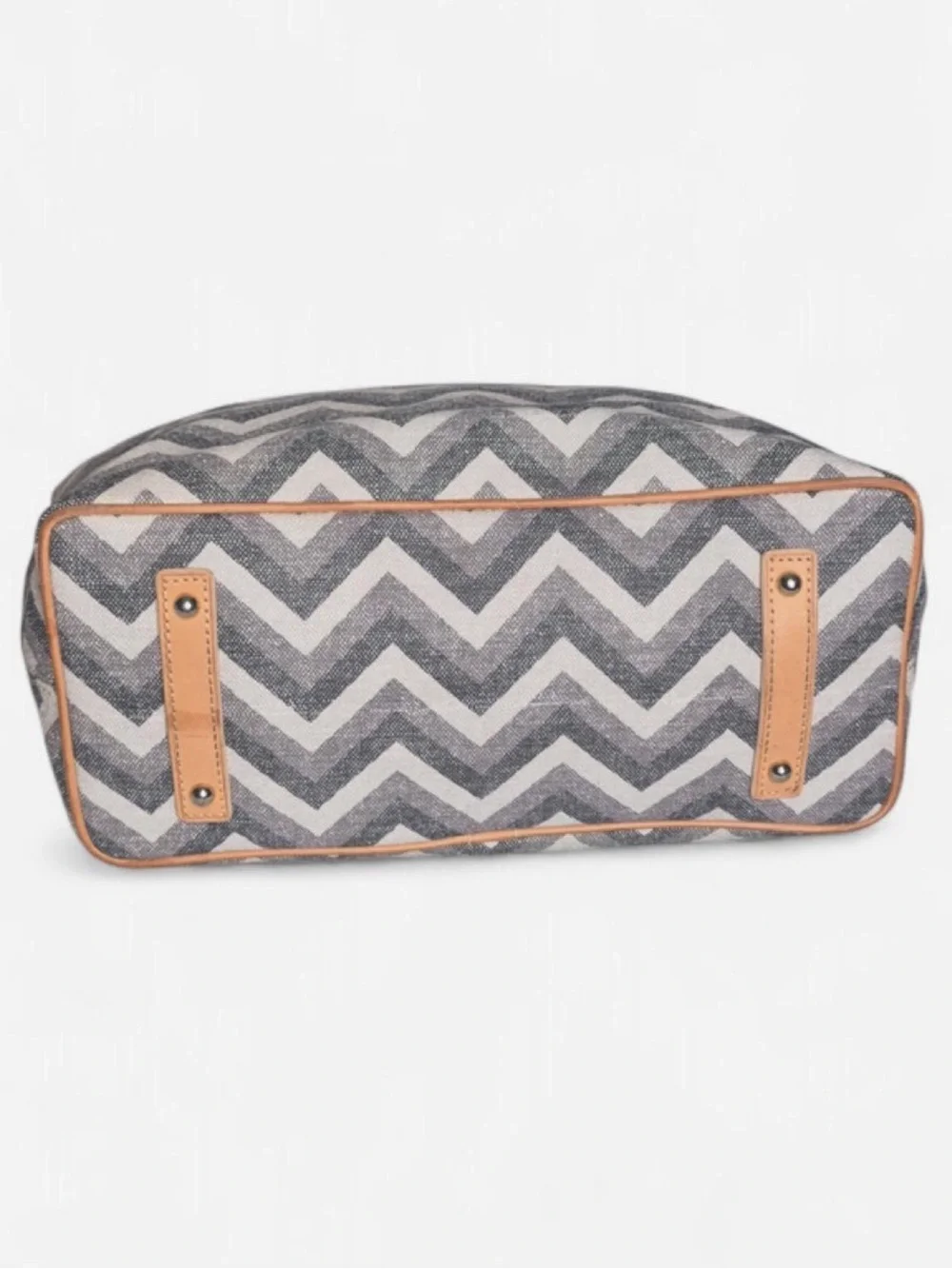 Dooney & Bourke Gray and White Chevron Tote with Tan Handles